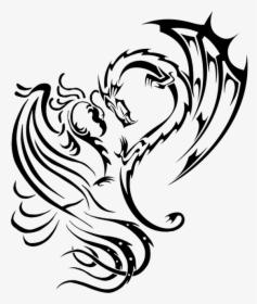 Dragon Tattoos Designs - Dragon Phoenix Tribal Tattoo, HD Png Download, Transparent PNG