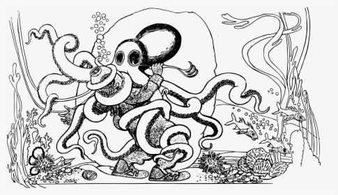 Diver Octopus Clip Arts - Drawing, HD Png Download, Transparent PNG