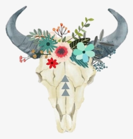 #bull #toro #skeleton #pngstickers #png #watercolor - Boho Cow Skull Png, Transparent Png, Transparent PNG