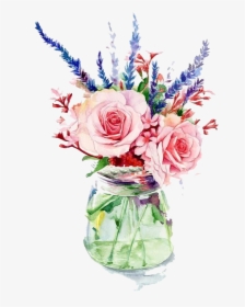 Garden Roses Vase Flower Watercolor Painting - Watercolor Flowers In A Vase, HD Png Download, Transparent PNG