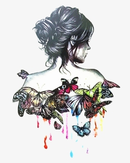 Butterfly Draw Paint Girl Tumblr - Butterfly Drawing, HD Png Download, Transparent PNG