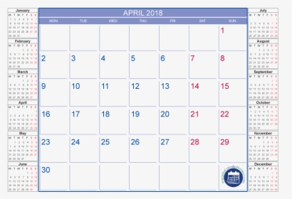 Blank April 2018 Calendar In Printable Format - Many Days In June 2018, HD Png Download, Transparent PNG