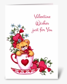 Teddy Bear, Tea Cup Valentine S Day Card Greeting Card - Greeting Card, HD Png Download, Transparent PNG