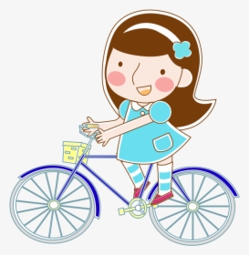 Transparent Girl Riding Bike Clipart - Girl Riding Bike Cartoon, HD Png Download, Transparent PNG