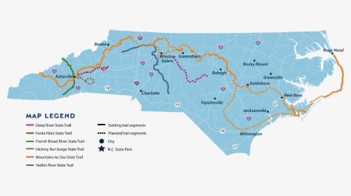 Map Of The North Carolina State Trails System , Png - Vector North Carolina Svg, Transparent Png, Transparent PNG