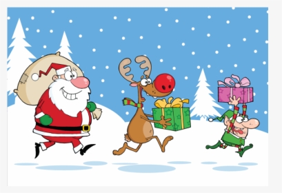 Reindeer, Elf And Santa Claus Carrying Christmas Santa - Santa Elf And Reindeers, HD Png Download, Transparent PNG