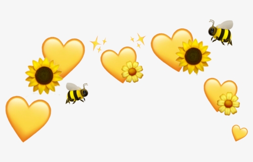 #yellow #hearts #sunflower #bee #flower #emoji #crown - Emoji Sunflower And Yellow Hearts, HD Png Download, Transparent PNG