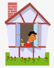 Vector Illustration Of Woman Looking Out The House - Woman Looking Out Of Window Clip Art, HD Png Download, Transparent PNG