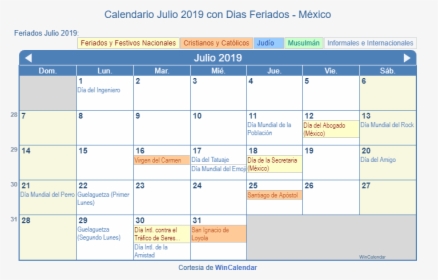 Calendario Méxicano Julio 2019 En Formato De Imagen - April 2020 Holidays, HD Png Download, Transparent PNG