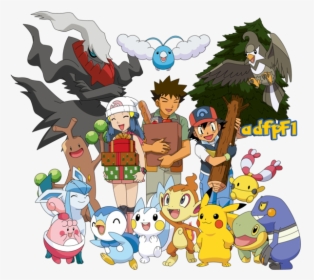 Ash , Maya, Brock Y Pokemon By Adfpf1, HD Png Download, Transparent PNG