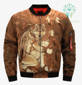 Tribal Native Anthro Wolf Wolves Over Print Bomber, HD Png Download, Transparent PNG