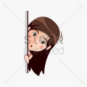 Cartoon Girl Peeking Out Behi - Girl Peeking Clipart, HD Png Download, Transparent PNG
