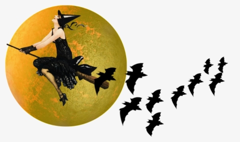 Transparent Halloween Border Clipart - Vintage Witch On Broom, HD Png Download, Transparent PNG