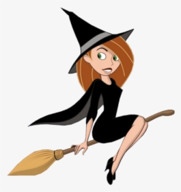 Halloween Witch On Broom Clip Art - Witch With A Broom, HD Png Download, Transparent PNG