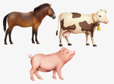 Cattle Horse Farm Clip Art - Cow And Horse Clipart, HD Png Download, Transparent PNG