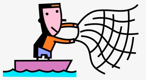 Vector Illustration Of Sport Fisherman Angler Throws - Cartoon Fisherman With Net, HD Png Download, Transparent PNG