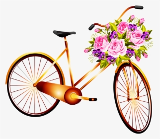 Bicycle Basket With Flowers Woman Bicycle Free Photo - Basket Bike With Flowers, HD Png Download, Transparent PNG