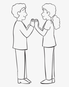 Two People Facing Each Other With Palms Touching, As - Line Art, HD Png Download, Transparent PNG