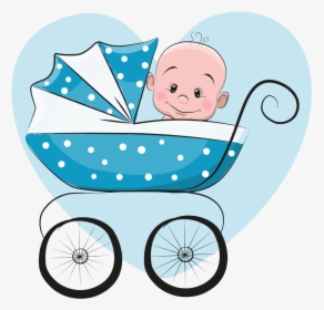Blue Infant Sitting Illustration Stroller Baby Cartoon - Baby Stroller Clipart Png, Transparent Png, Transparent PNG