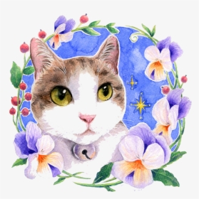 Clipart Free Library Watercolor Flowers Cat Watercolour - Watercolor Cat Flowers, HD Png Download, Transparent PNG