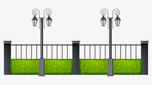 Metal Fence With Streetlights Png Clipart - Metal Fence Clipart, Transparent Png, Transparent PNG