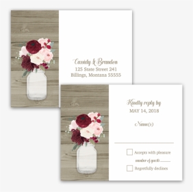 Rustic Mason Jar Burgundy Floral Wedding Rsvp Postcard - Garden Roses, HD Png Download, Transparent PNG