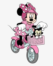 New Minnie Riding Her Bicycle With Figaro - Mickey Bicycle Coloring Page, HD Png Download, Transparent PNG