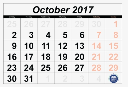 October 2017 Printable Calendar - 2011 Calendar, HD Png Download, Transparent PNG