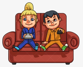 Tv Brother And Sister Watching Vector Cartoon Clipart - Brother And Sister Animated, HD Png Download, Transparent PNG