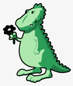 Dragon Clip Bearded - Dinosaur Holding A Flower, HD Png Download, Transparent PNG