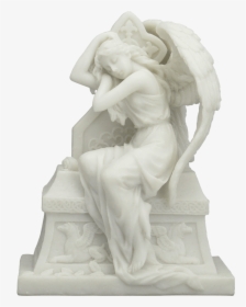 Marble Weeping Angel Seated On Headstone - Transparent Angel Gravestone, HD Png Download, Transparent PNG