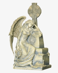 Weeping Angel Sitting By A Grave Statue - Gothic Statue Png, Transparent Png, Transparent PNG
