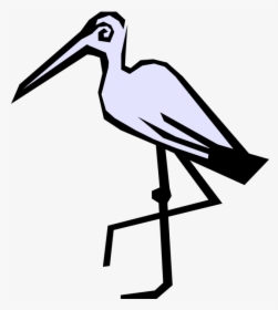 Vector Illustration Of Egret Crane Bird Stands On One - Stork, HD Png Download, Transparent PNG