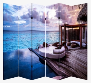 6 Panel Folding Screen Canvas Room Divider- Ocean Balcony - Samsung 670 Hg65nj670uf 65, HD Png Download, Transparent PNG