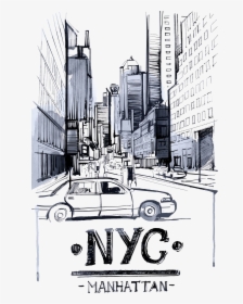 Landscape Drawing City - New York Painting Simple, HD Png Download, Transparent PNG