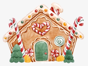 Hand Painted Christmas Cookie Shape Png Transparent - Gingerbread House Watercolor, Png Download, Transparent PNG