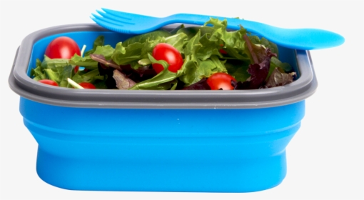 Blue Small Collapsible Lunch Box With Spork Filled - Silicone Foldable Lunch Box, HD Png Download, Transparent PNG