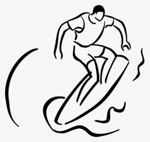 Vector Illustration Of Surfer Rides Surfboard While - Black White Line Art Surfing, HD Png Download, Transparent PNG