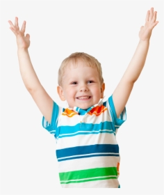 A Cheerful Young Boy In A Striped Shirt With His Hands - Child Stock Photo Png, Transparent Png, Transparent PNG