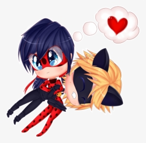 And Chat Noir By - Black Chibi Ladybug And Cat Noir, HD Png Download, Transparent PNG
