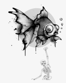 #mq #fish #grey #skelleton #dead - Fish Drawing Ink, HD Png Download, Transparent PNG