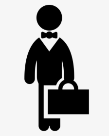 Businessman Standing With Bow Tie And Suitcase - Businessman Clipart Black And White, HD Png Download, Transparent PNG