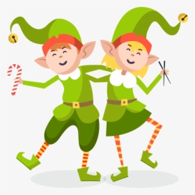 Two Christmas Elves Holding Each Other S Shoulders - Two Elves Clipart, HD Png Download, Transparent PNG