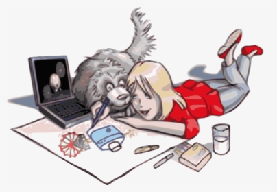 Girl Drawing With A Dog - Girl Drawing A Dog, HD Png Download, Transparent PNG