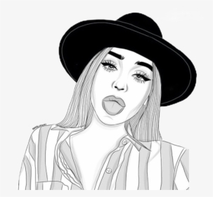 Girls With Hat Drawing - Girl With Tongue Out Drawing, HD Png Download, Transparent PNG