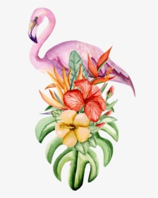 Drawing Of Flamingo With Flowers Clipart , Png Download - Flamingo And Flowers Png, Transparent Png, Transparent PNG