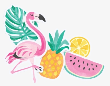 #summer #flamingo #pineapple #glasses #sandals #colorful - Flamingo With Pineapple Clipart, HD Png Download, Transparent PNG