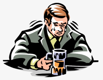 Vector Illustration Of Dejected Crestfallen Businessman - Man Crying With Beer, HD Png Download, Transparent PNG