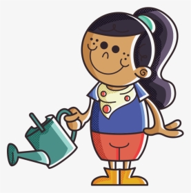 Farmer Girl With Watering Can - Girl Cartoon With Watering Can, HD Png  Download , Transparent Png Image - PNGitem