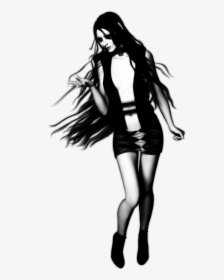 Long Hair Girl Drawing Full Body, HD Png Download, Transparent PNG